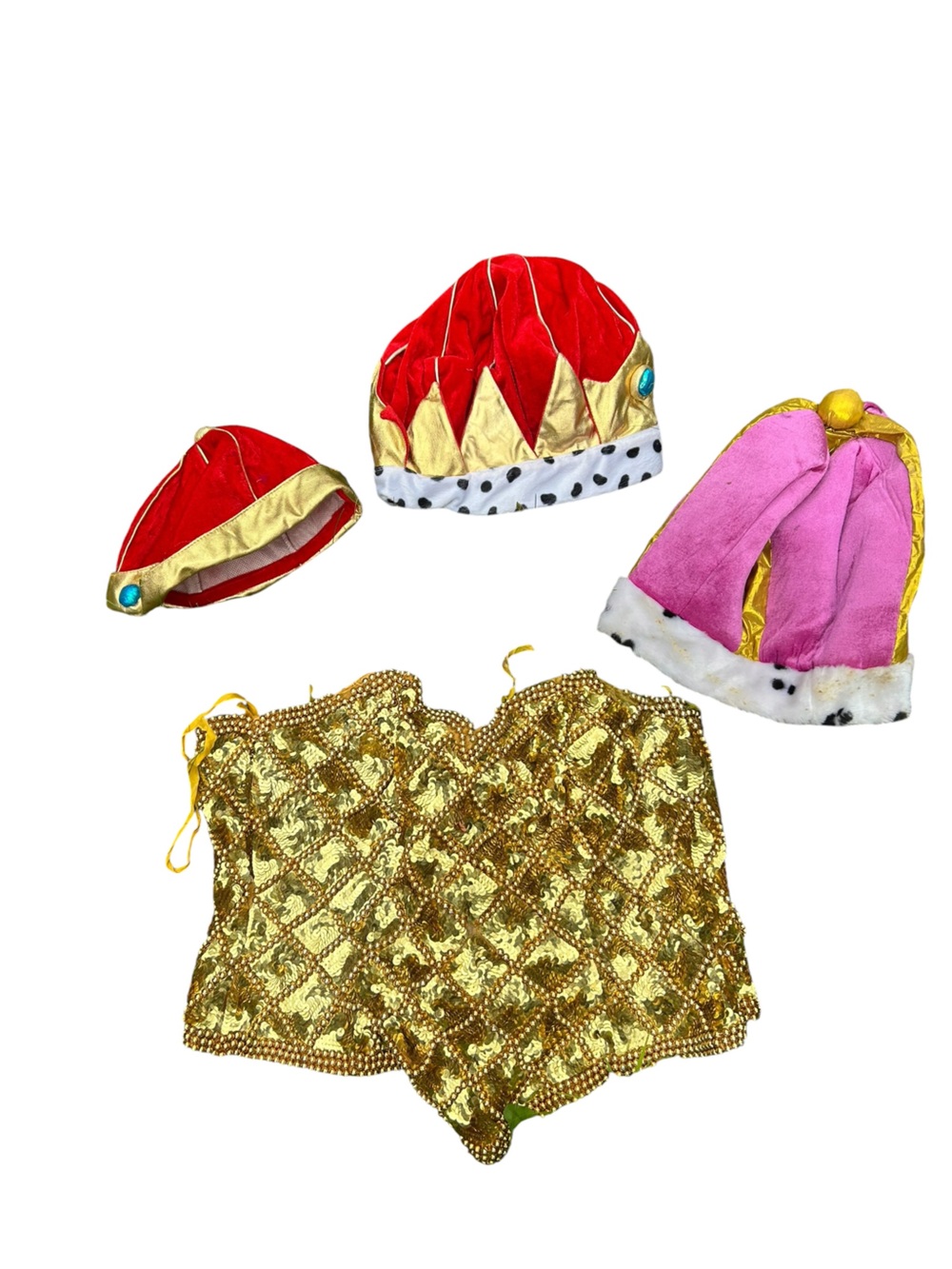 Vintage King Costume Props Gold Sequin Vest Velvet Crown Hats Royal Play Set